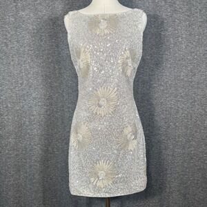 Elliatt Silver Sequin Mini Dress with Gold Embellished Flowers